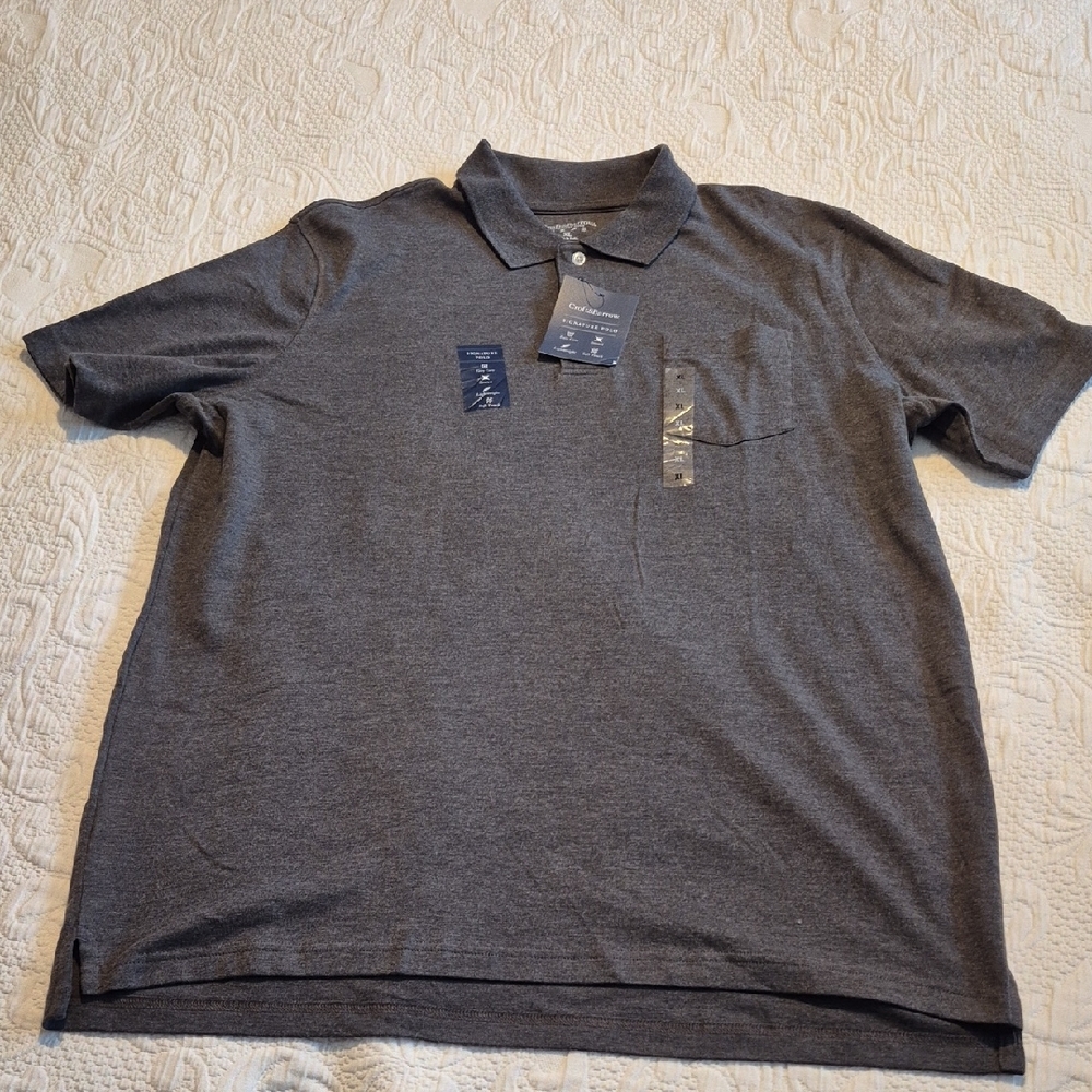 Croft & Barrow men's XL gray short sleeve signature polo shirt NWT
